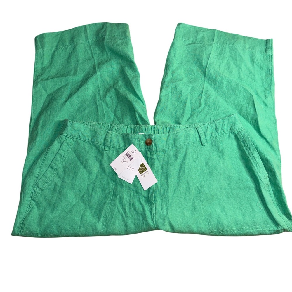 J. Jill Linen Pants XLP Green Wide Leg European Flax Sweet Clover NEW